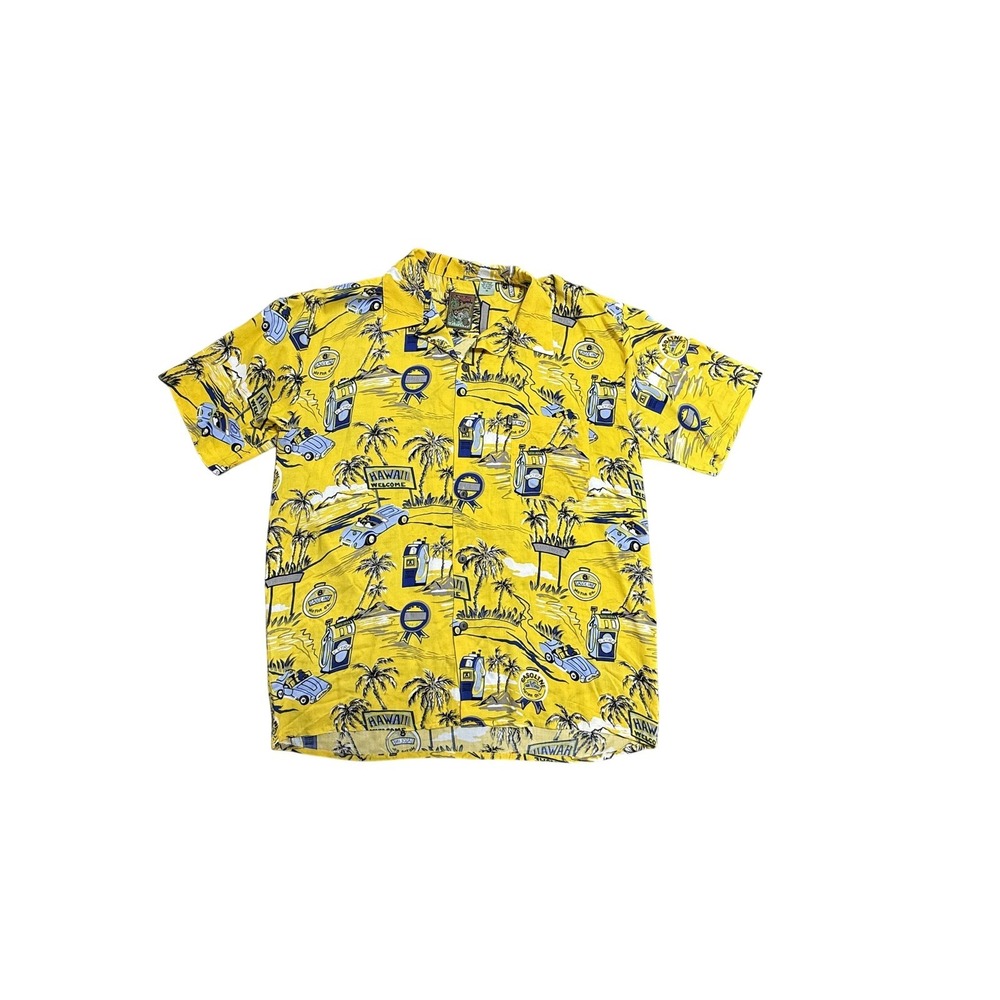 Pineapple Connection Shirt Mens Medium Yellow Hawaiian Short Sleeve Button Up‎